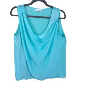 Calvin Klein‎ Blue Drape Neck Layered Light Stretchy Tank Blouse Pastel Summer M